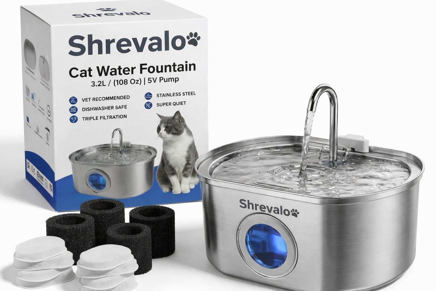 Shrevalo™ Fountain + 4 Replacement Filters
